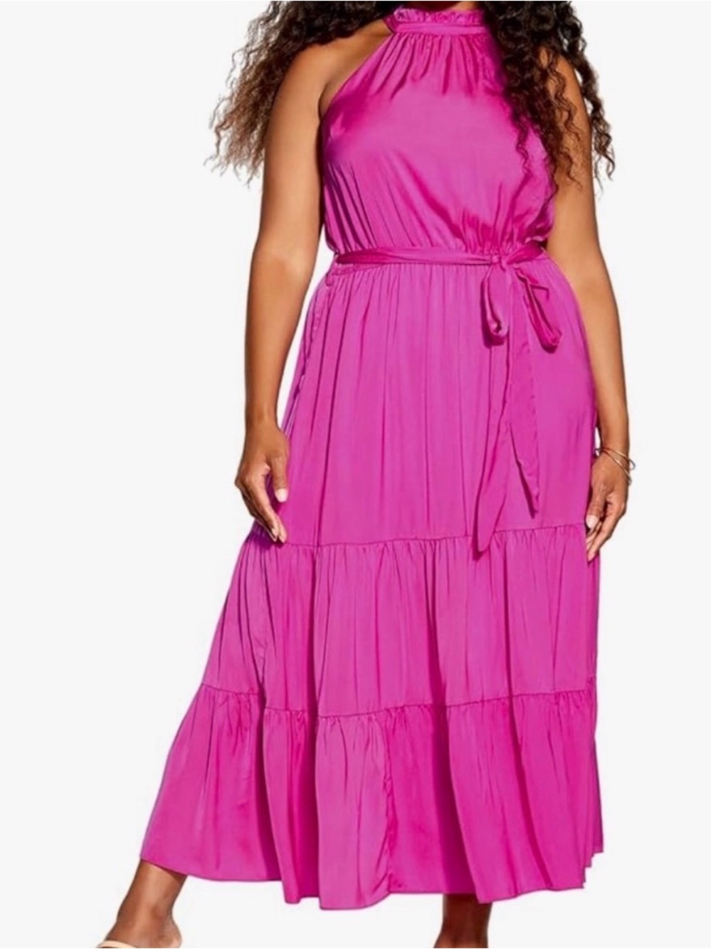 City Chic Plus Size Halter Tiered Maxi Dress - Fuchsia